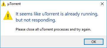 It seems like uTorrent is already running but not responding що робити