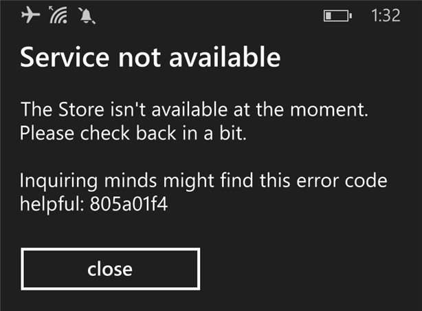 Магазин зараз недоступний. Помилка 805a01f4 — що це в Windows Phone